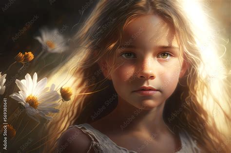 Return To Innocence Little Girl Magical Portrait Ai Stock