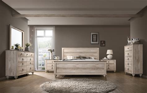 Imerland Contemporary White Wash Finish Bedroom Collectionn