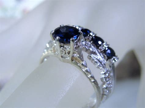 10k Bridal Ring Set Sapphire Ring Set Stacking Rings Engagement Ring