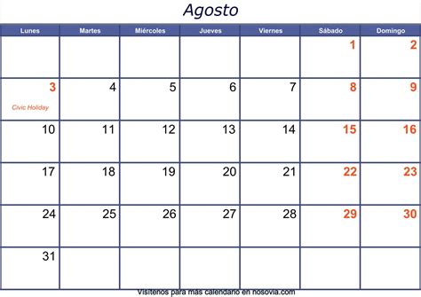 Calendario Agosto 2020 Con Festivos Imprimible