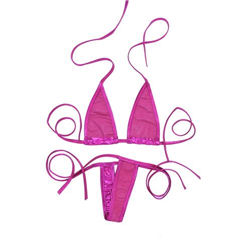Buy Tiaobug Women S Shiny Micro String Bikini Swimsuit Lingerie Thongs G String Swimwear Bathing