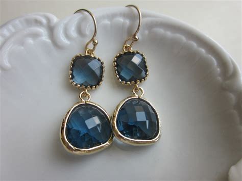 Navy Blue Earrings Sapphire Gold Plated Bridesmaid Earrings Etsy