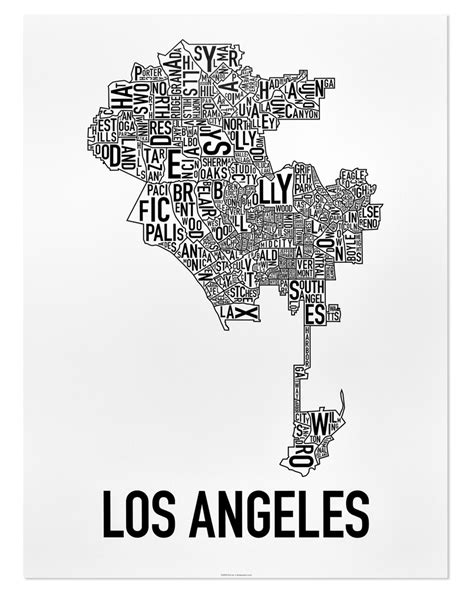 Los Angeles Neighborhood Map 18 X 24 Classic Black And White Poster