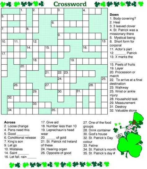 St Patricks Day Crossword Puzzles Printable