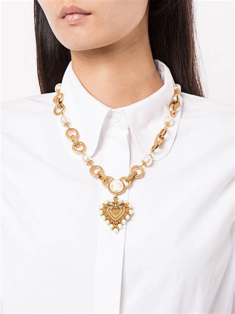 Dolce And Gabbana Dg Heart Plaque Necklace In Gold Metallic Lyst