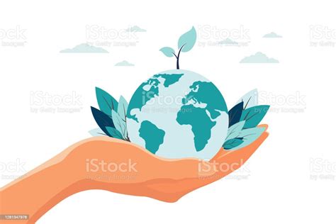 Vector Illustration Hands Close The Planet From Pollution Save The