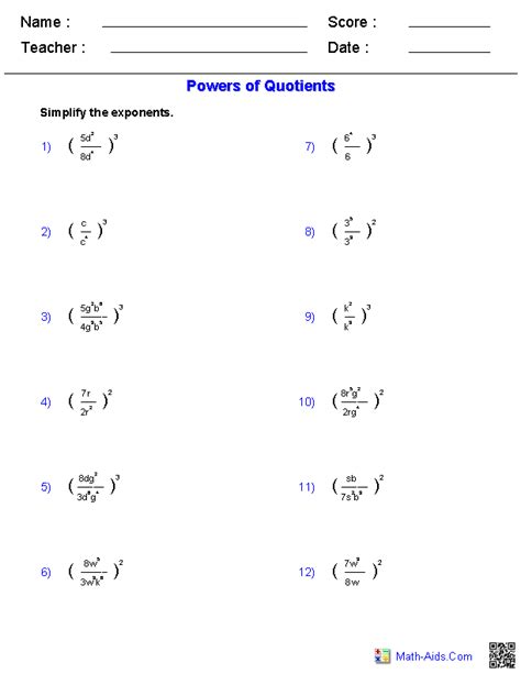 Grade 8 Exponents And Powers Worksheet