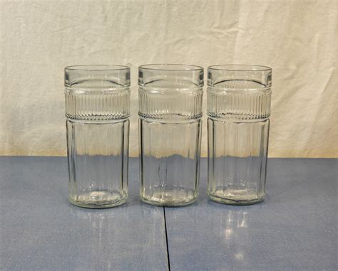 Vintage High Ball Tumblers 3 16 Oz Anchor Hocking Clear Ribbed Glasses Paneled Dinnerware