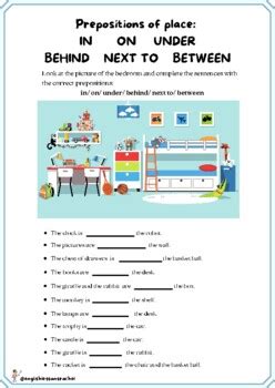 Prepositions Of Place In On Under Behind Worksheet For Class Tpt
