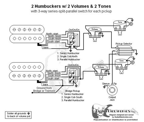 guitarelectronicscom guitar wiring diagram  humbuckers  toggle switch volumes tones