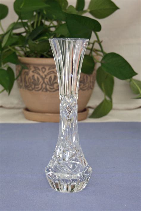 Vintage Lead Crystal Fluted Bud Vase Hand Cut Swirled Star Pinwheel