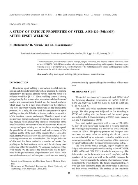 Pdf A Study Of Fatigue Properties Of Steel Aisi4130 30khmf After