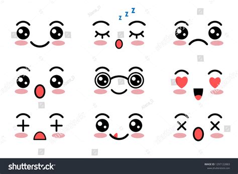 Kawaii Cute Faces Japanese Anime Emoji Stock Vector Royalty Free