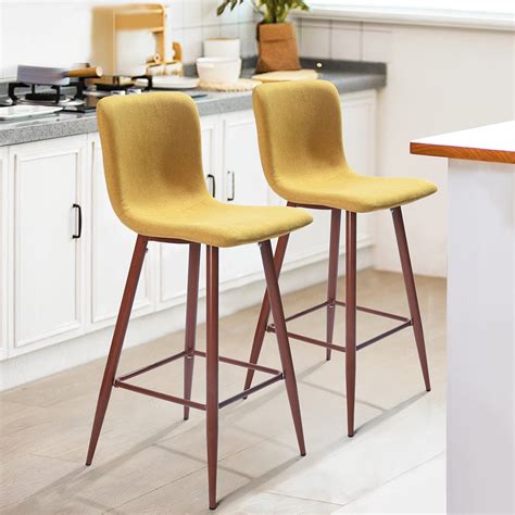 Homy Casa 29 Bar Stools Set Of 2 Upholstered Kitchen Chair With Back