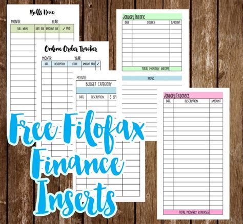 Three Free Printable Financial Worksheets With The Text Free Filofax