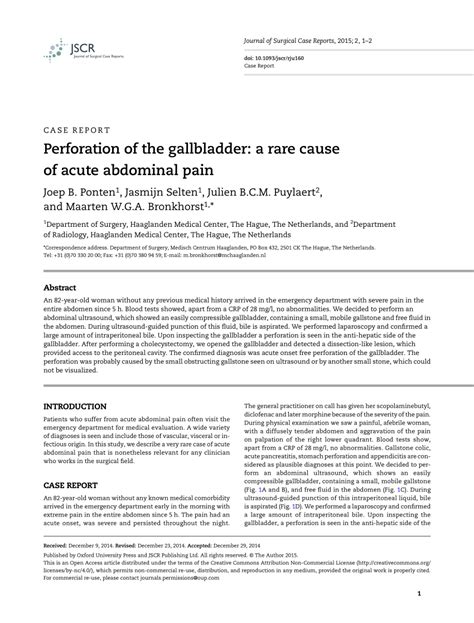 Pdf Perforation Of The Gallbladder A Rare Cause Of Acute Abdominal Pain
