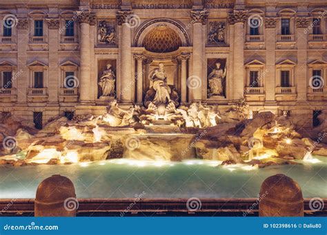 Trevi Fountain At Sunrise Rome Italy Rome Baroque Architectur Stock