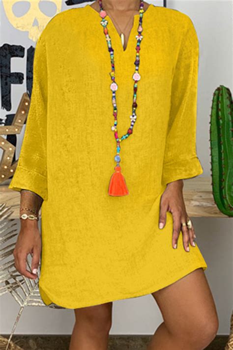 Wholesale Yellow Fashion Casual Regular Sleeve Long Sleeve V Neck Long