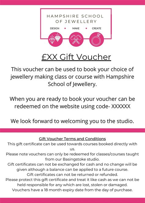 Gift Voucher Hampshire School Of Jewellery