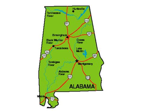 Alabama State Map Alabama Fun Facts Famous People