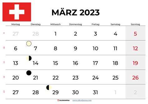 Kalender März 2023 Zum Ausdrucken Schweiz
