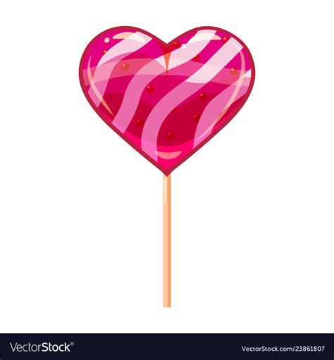 Heart Shaped Lollipop Dessert Icon On Stick Sweet Vector Image