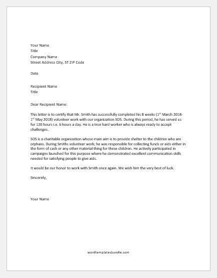Proof Of Volunteer Hours Letter Database Letter Template Collection