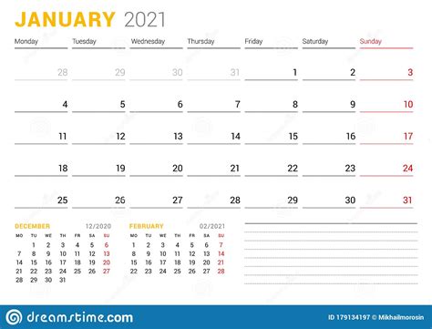 Calendar Template For January 2021 Business Monthly Planner
