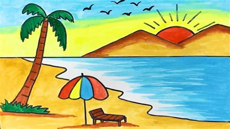 Cách Vẽ Tranh đề Tài Phong Cảnh Biển How To Draw Sunrise Scenery In
