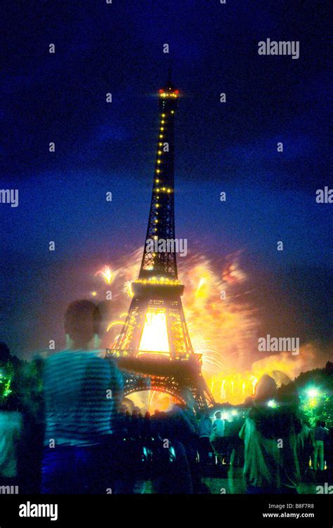 Fireworks Light The Sky Behind The Eiffel Tower Paris On Bastille Day