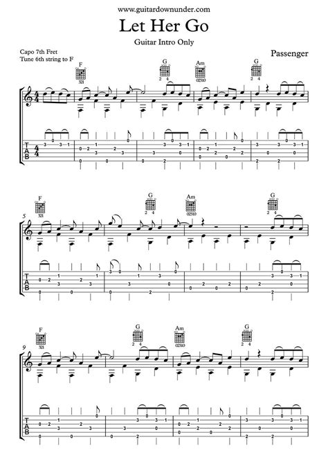 Let Her Go Chords And Lyrics By Passenger Includes Correct Guitar Tab Guitar Tabs Guitar