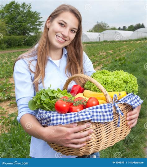 Attractive Woman With Vegetables Fresh From The Farm Stock Image Image Of Laughing Field
