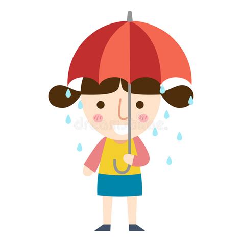 Young Girl With Umbrella In The Rain Vector Stock Vector Illustration