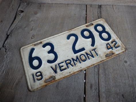 License Plate Vermont Vintage 1942 Black And Cream Rustic Etsy