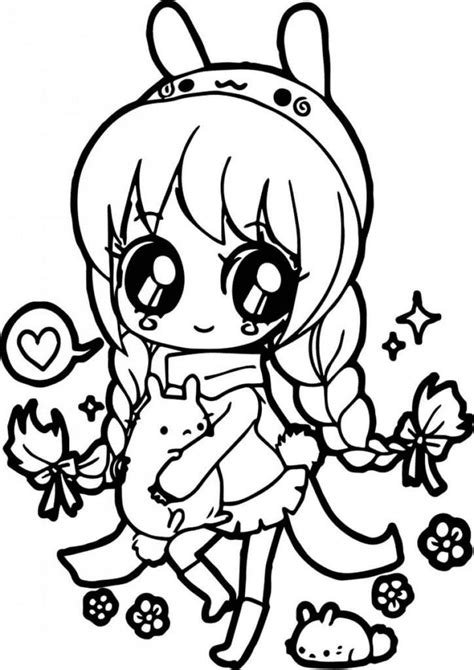 Coloriage Kawaii Anime Girl Avec Des Oreilles