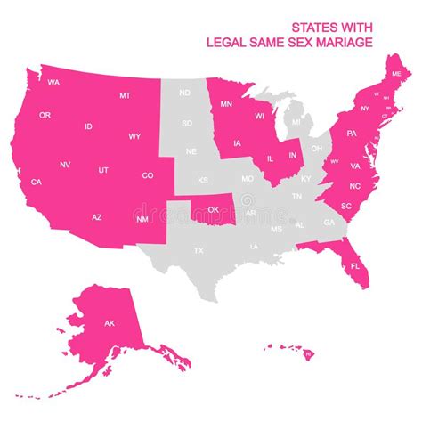 Map Of States With Legal Same Sex Marriage In Usa Stock Vector