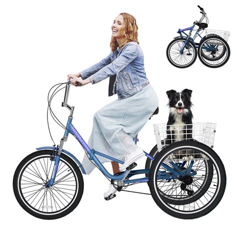 Mooncool Adult Folding Tricycle 7 Speed Adult Trikes 24 Inch Wheel Cruiser Bike With Cargo
