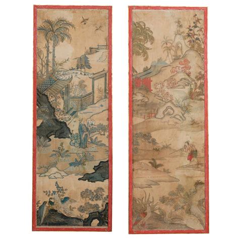 Pair Of Large Framed 19th Century Chinoiserie Design Paper Panels At