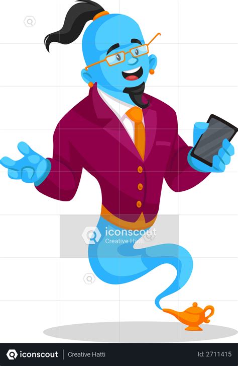 Best Premium Genie Holding Mobile Illustration Download In Png And Vector