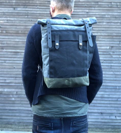 Backpack In Waxed Denim Leather Backpack Medium Size Commuter