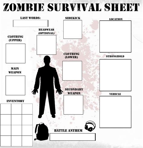 Zombie Survival Character Sheet Fill In With Your Plans Rzombies