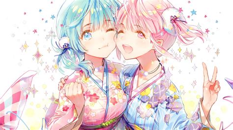 Download 1920x1080 Anime Girls Friends Kimono Cute