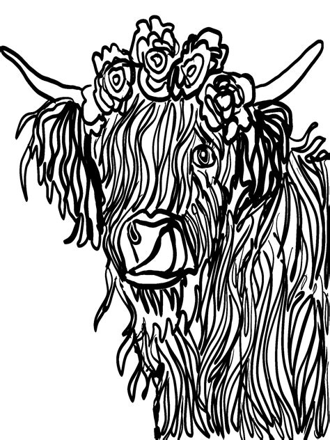 Printable Highland Cow Colouring Page