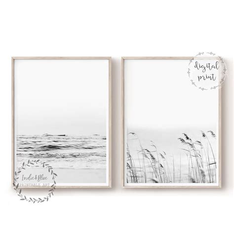 2 Black And White Coastal Prints Printable Art Nature Etsy Coastal