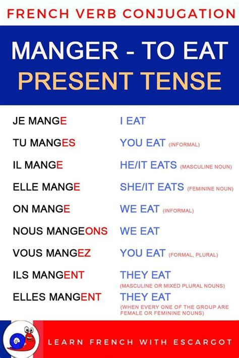 French Verb Conjugation Manger To Eat Present Tense Exercise