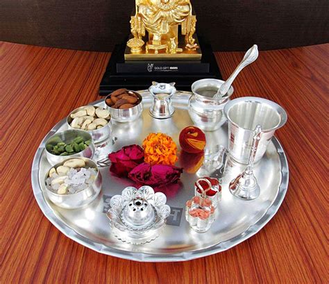 Goldtideas 12 Inch Sarovar Silver Plated Pooja Thali Set For Wedding