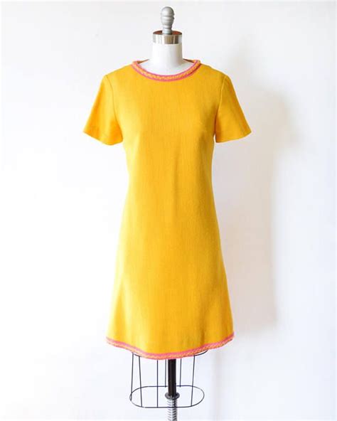 60s Mod Wool Dress Vintage 1960s Dress Mustard Yellow Shift Etsy