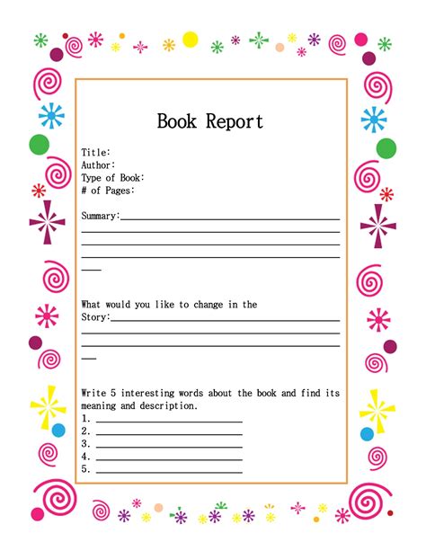 Book Report Template Printable