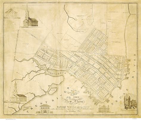 New Bern 1822 Old Map Reprint North Carolina Cities Old Maps