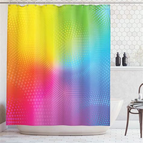 Abakuhaus Rainbow Shower Curtain Vibrant Neon Colors Circles Rounds